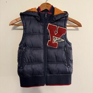 IKKS Boys Sleeveless Puffer Vest Detachable Hoodie Full Zip Size 6 Years 114 cm